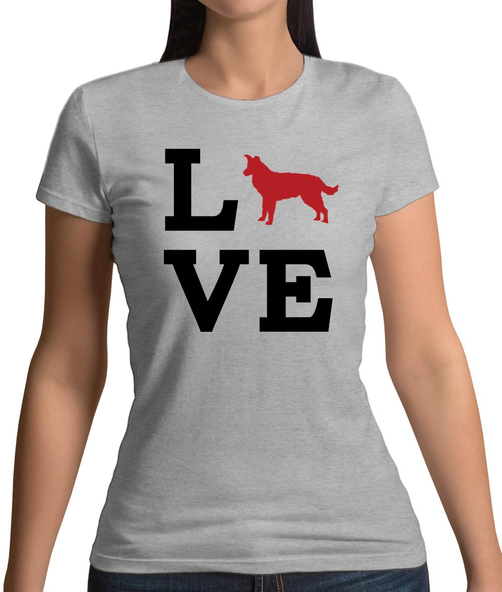 Love Border Collie Dog Silhouette Womens T-Shirt