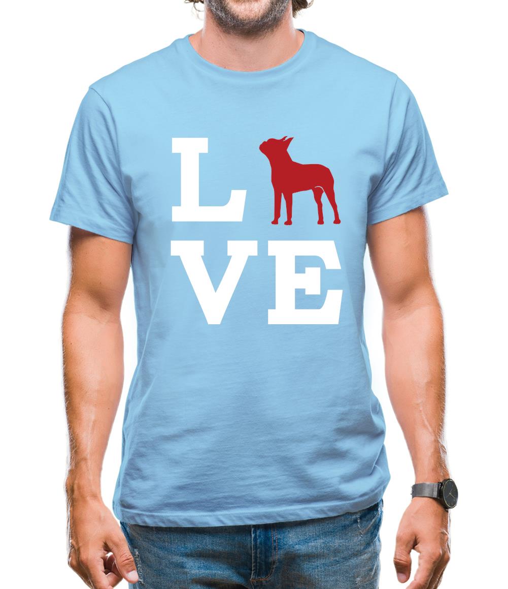 Love Boston Terrier Dog Silhouette Mens T-Shirt