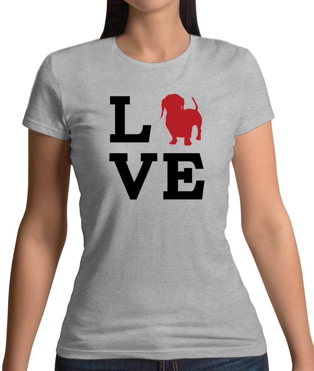 Love Dachshund Dog Silhouette Womens T-Shirt