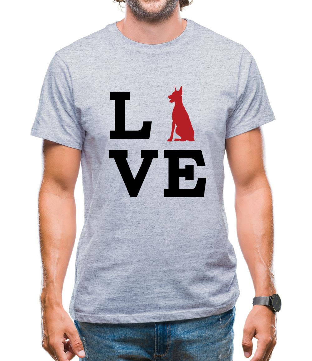 Love Doberman Dog Silhouette Mens T-Shirt