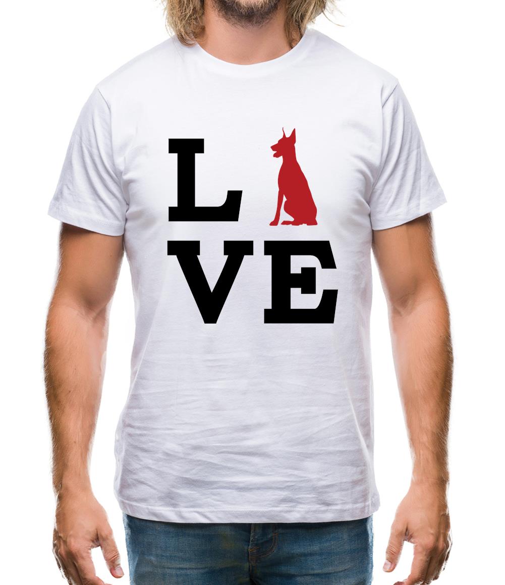 Love Doberman Dog Silhouette Mens T-Shirt