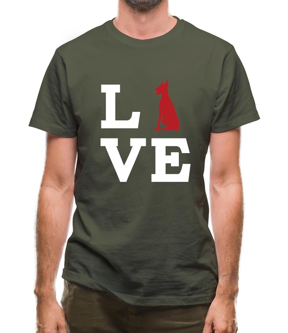 Love Doberman Dog Silhouette Mens T-Shirt