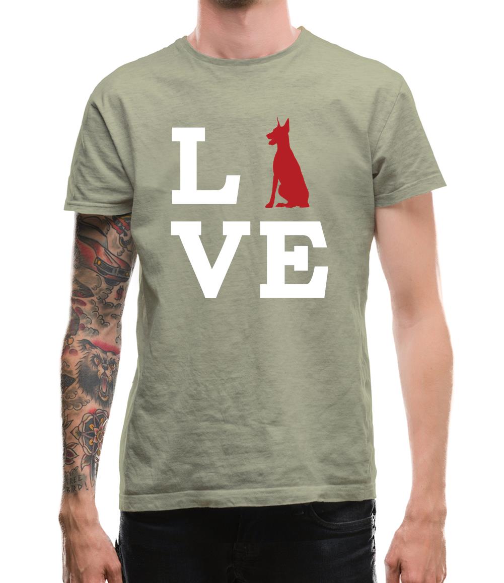 Love Doberman Dog Silhouette Mens T-Shirt