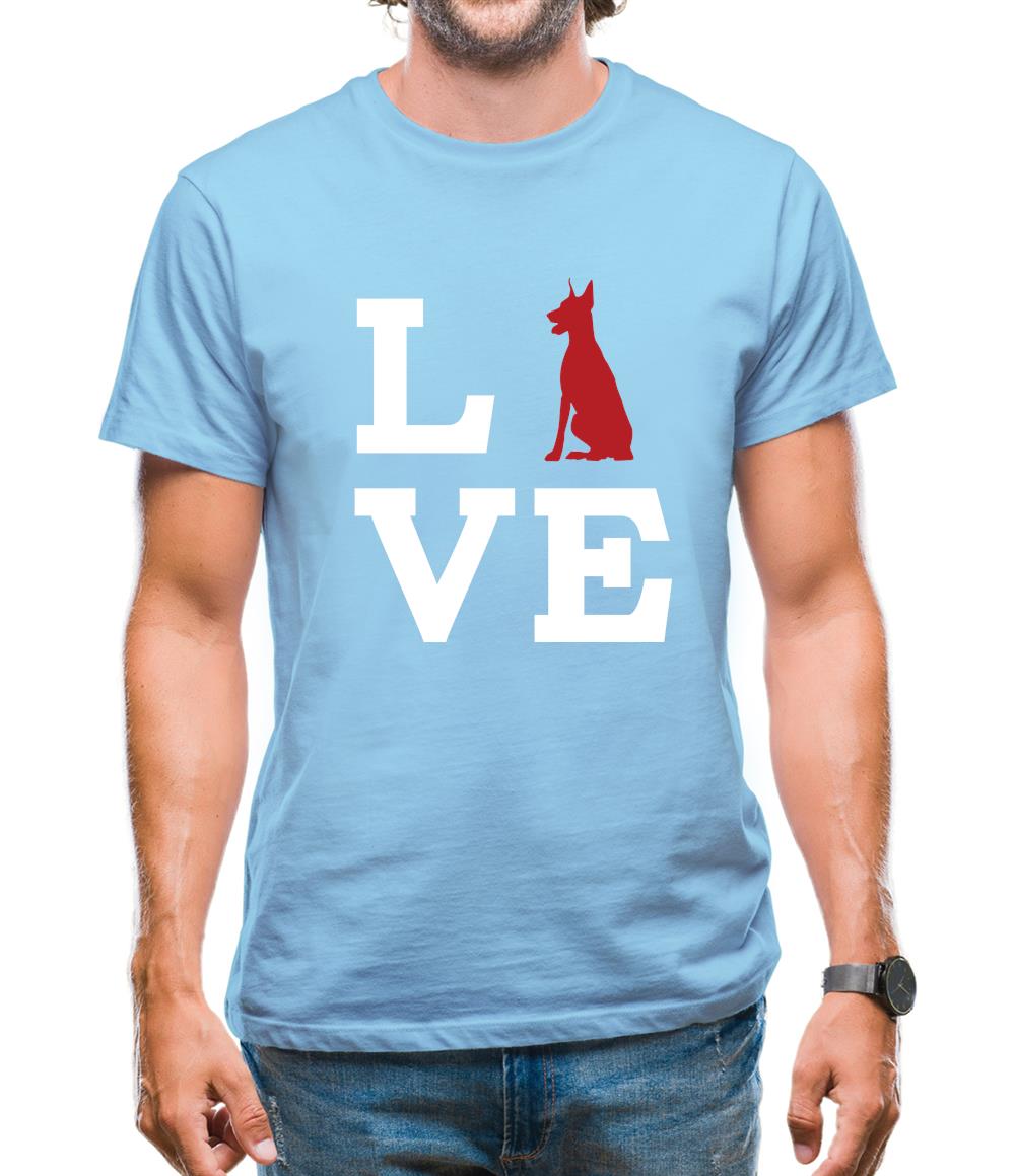Love Doberman Dog Silhouette Mens T-Shirt