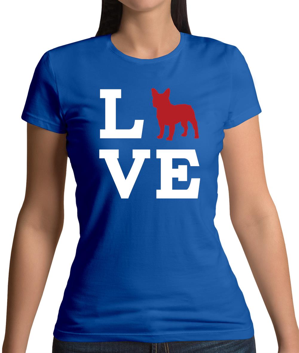 Love French Bulldog Dog Silhouette Womens T-Shirt