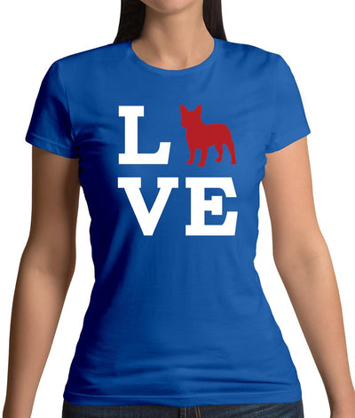 Love French Bulldog Dog Silhouette Womens T-Shirt