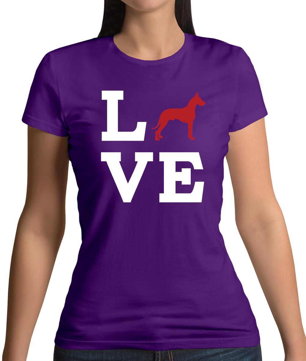 Love Great Dane Dog Silhouette Womens T-Shirt