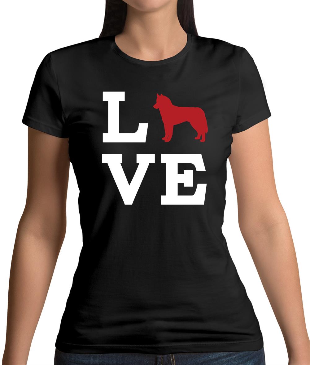 Love Huskie Dog Silhouette Womens T-Shirt
