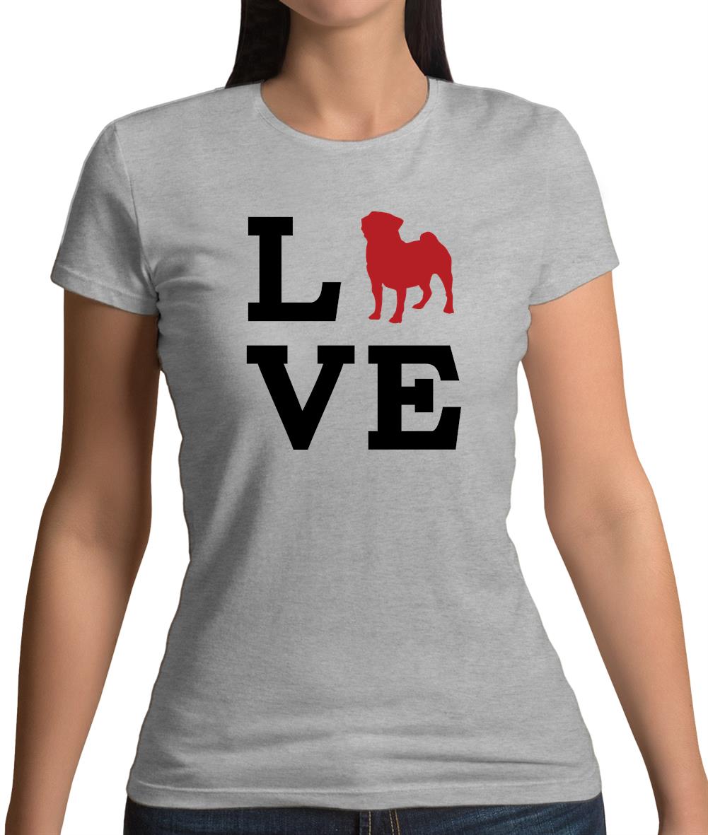 Love Pug Dog Silhouette Womens T-Shirt