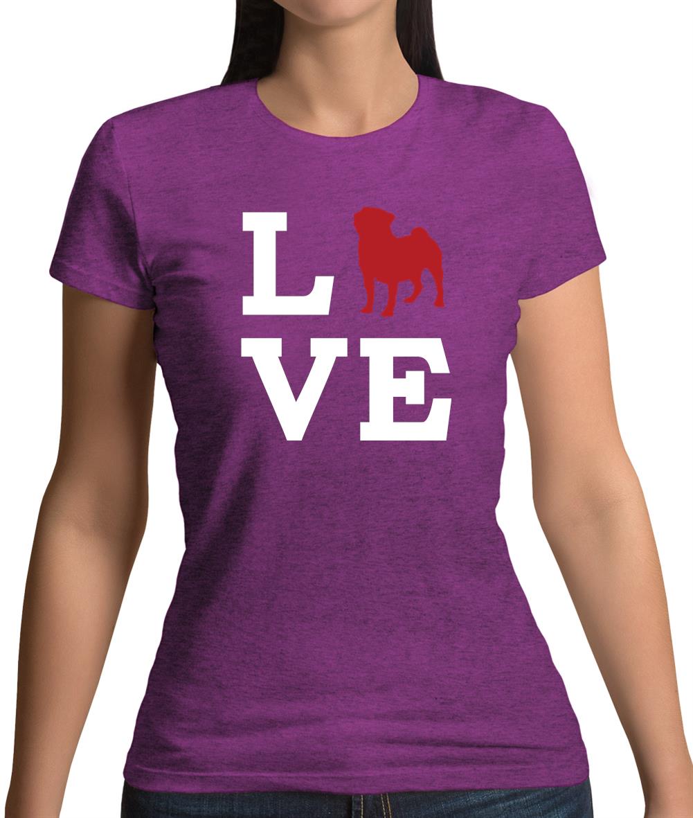 Love Pug Dog Silhouette Womens T-Shirt