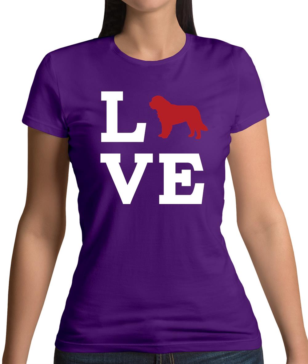 Love St Bernard Dog Silhouette Womens T-Shirt