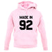 Made In '92 unisex hoodie