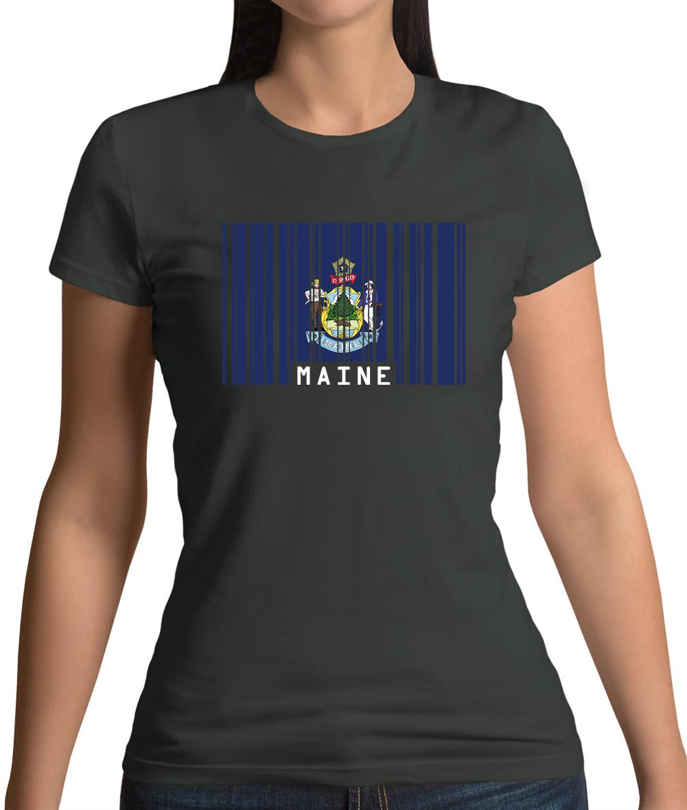 Maine Barcode Style Flag Womens T-Shirt