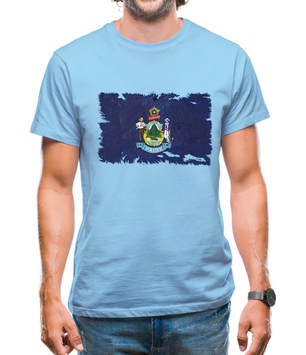 Maine Grunge Style Flag Mens T-Shirt