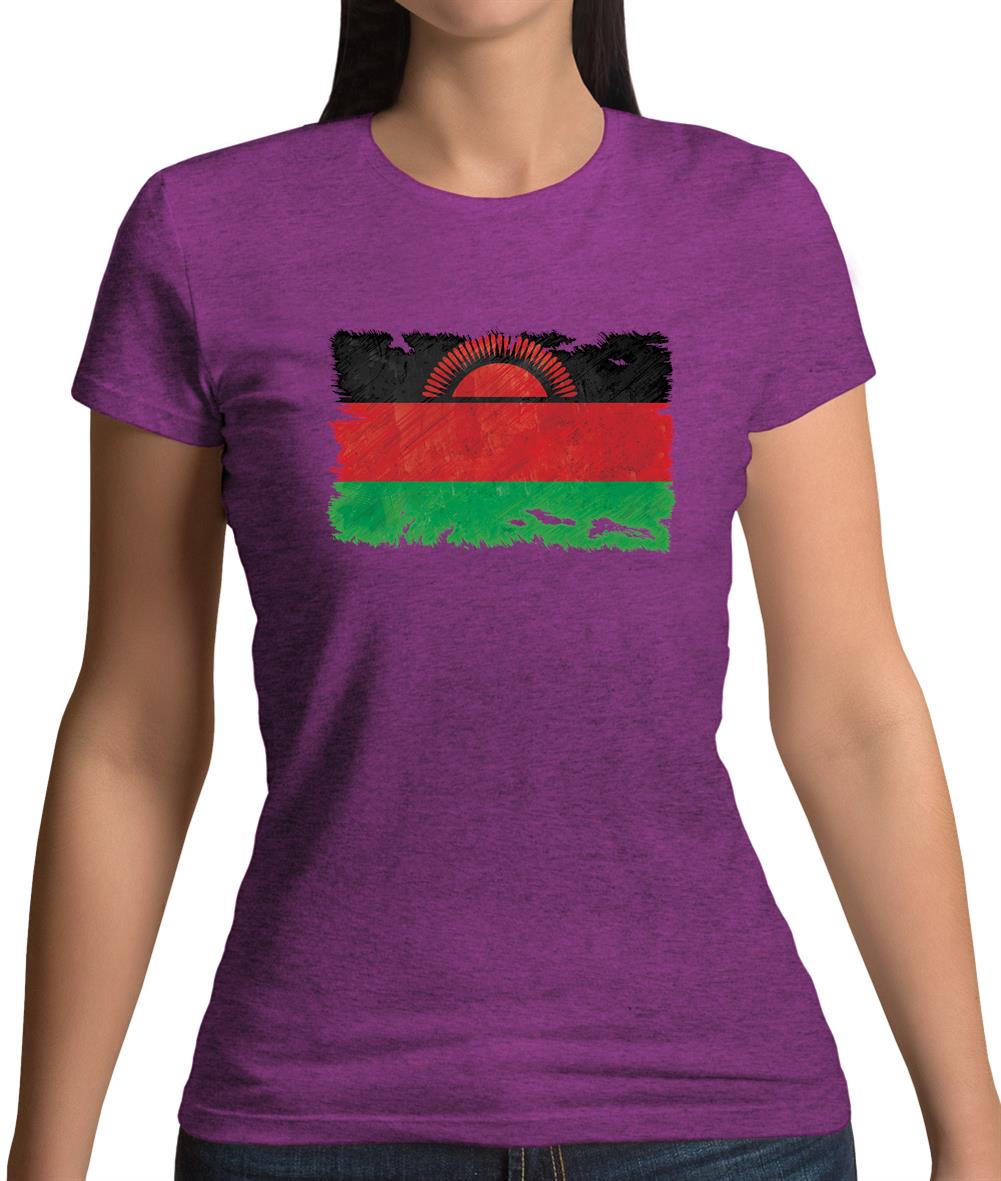 Malawi Grunge Style Flag Womens T-Shirt