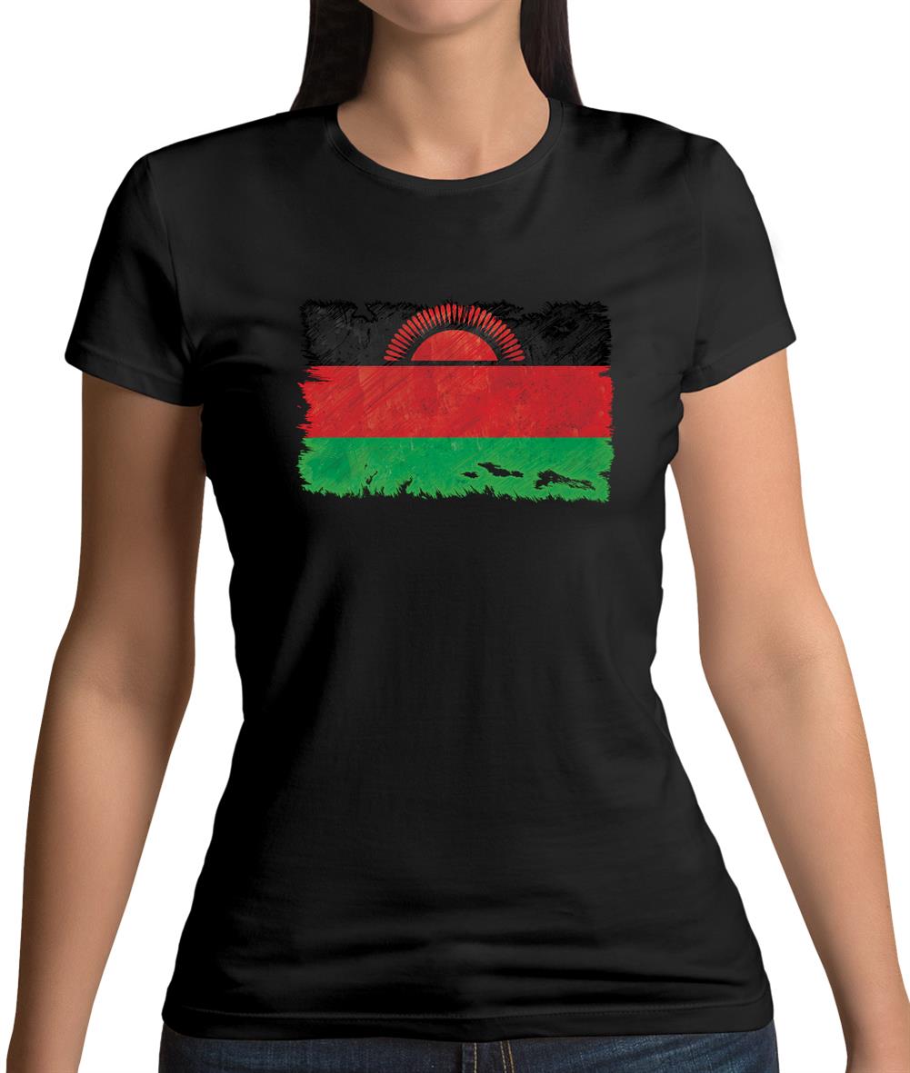 Malawi Grunge Style Flag Womens T-Shirt