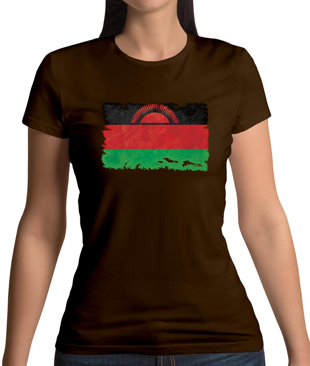 Malawi Grunge Style Flag Womens T-Shirt