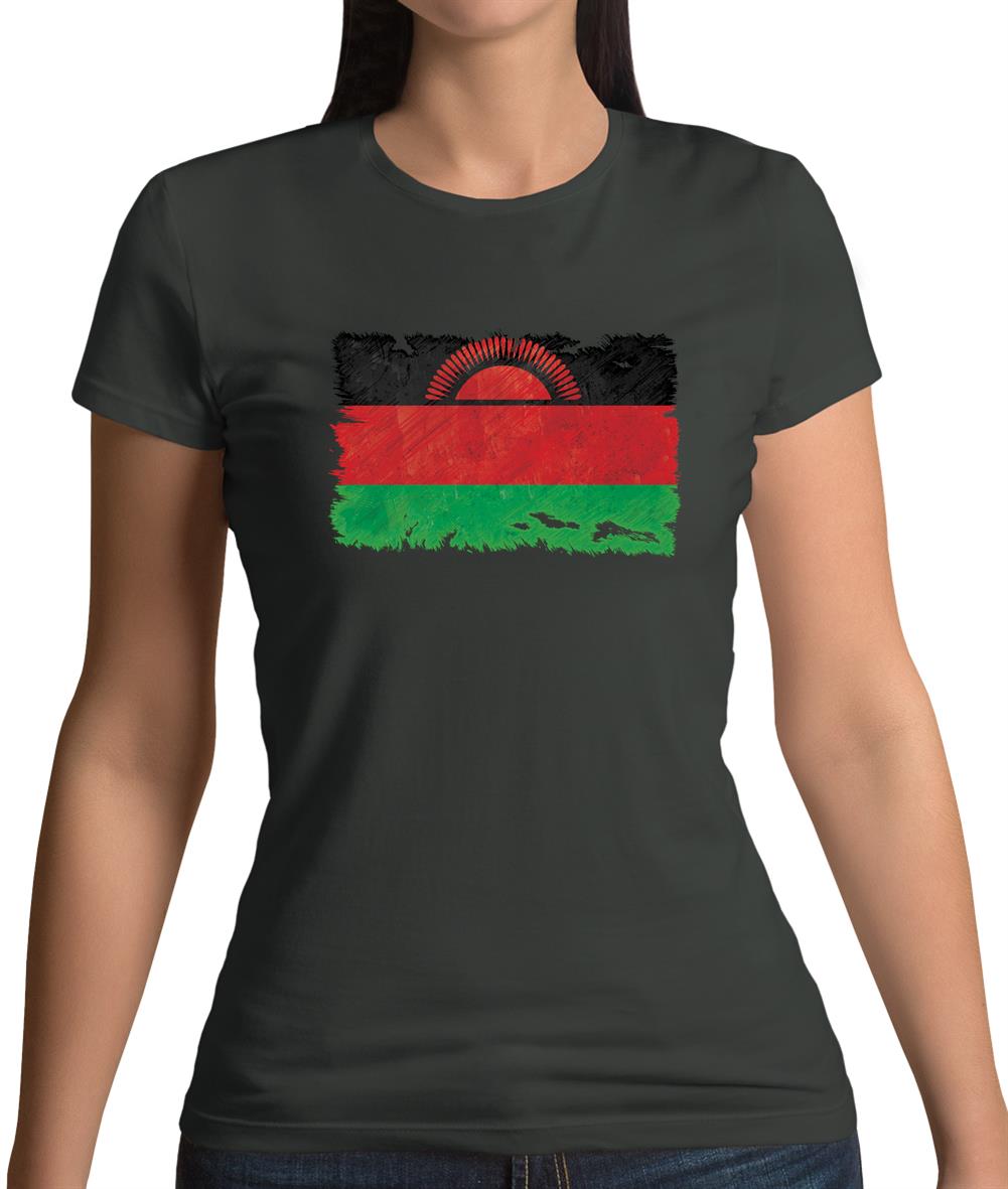 Malawi Grunge Style Flag Womens T-Shirt