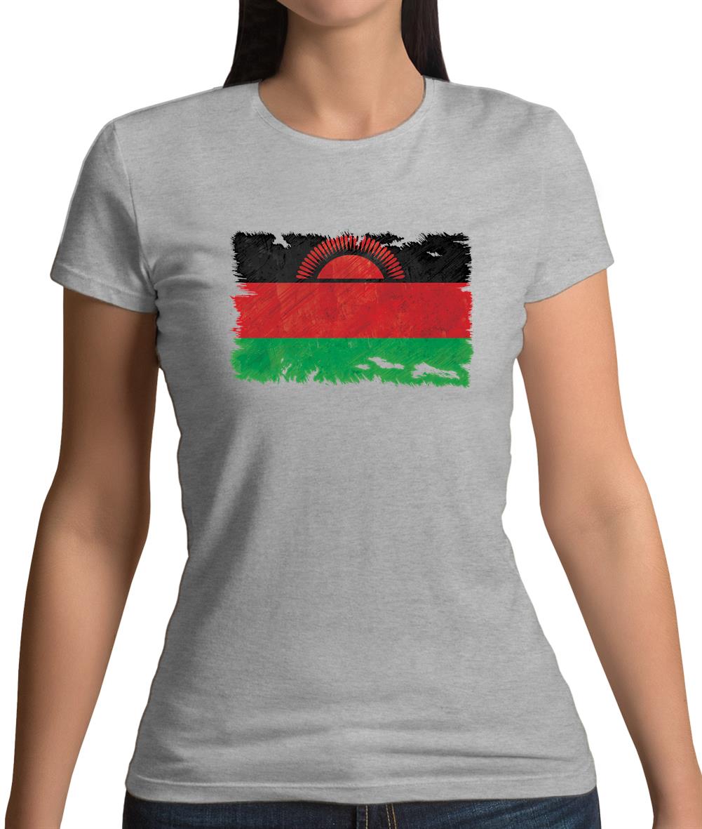 Malawi Grunge Style Flag Womens T-Shirt