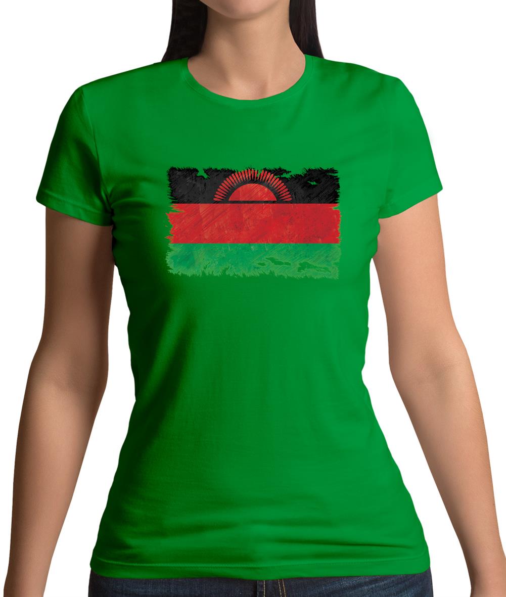 Malawi Grunge Style Flag Womens T-Shirt
