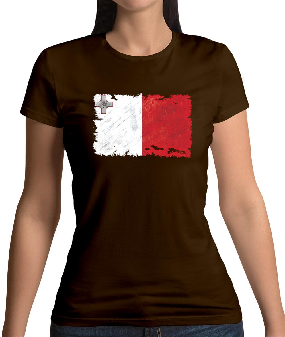 Malta Grunge Style Flag Womens T-Shirt