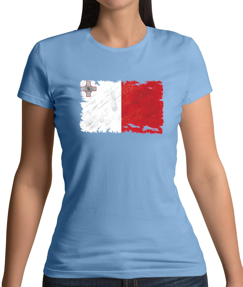 Malta Grunge Style Flag Womens T-Shirt