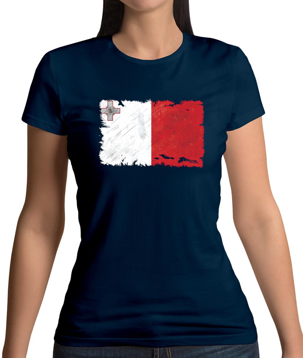 Malta Grunge Style Flag Womens T-Shirt