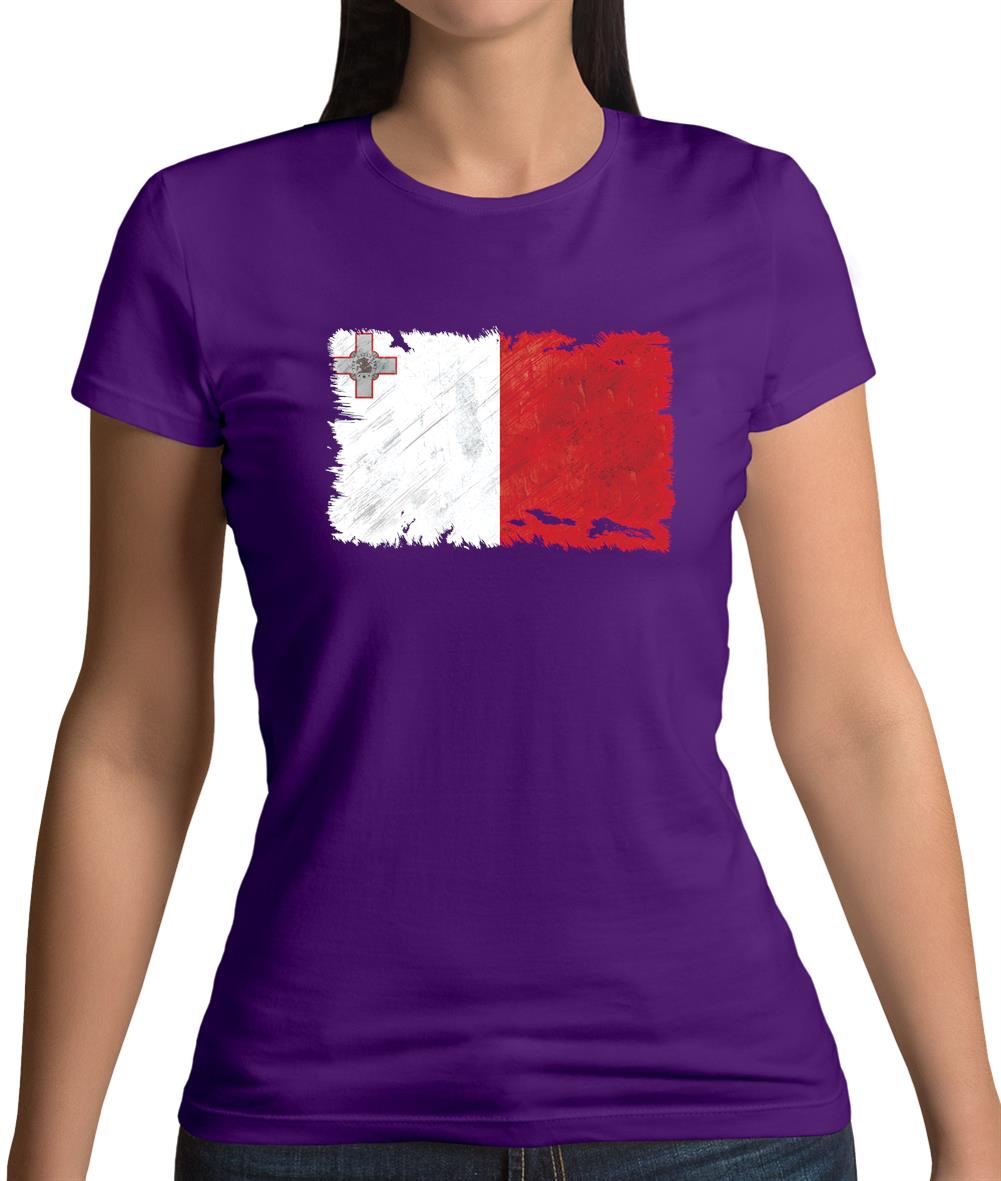 Malta Grunge Style Flag Womens T-Shirt