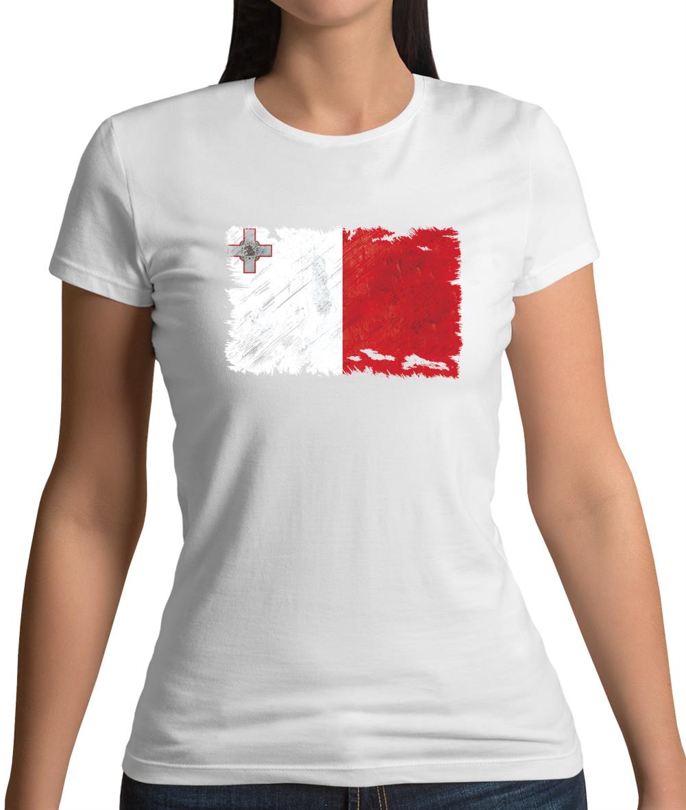 Malta Grunge Style Flag Womens T-Shirt