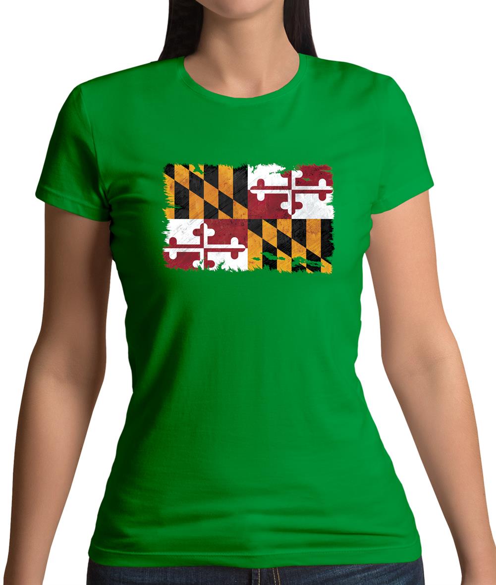 Maryland Grunge Style Flag Womens T-Shirt