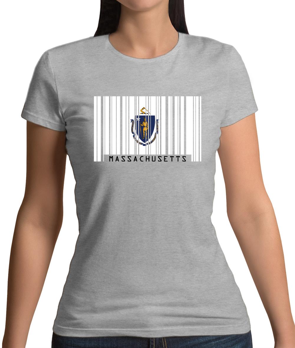 Massachusetts Barcode Style Flag Womens T-Shirt