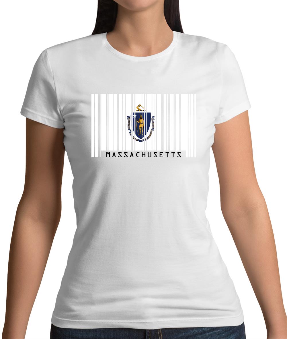 Massachusetts Barcode Style Flag Womens T-Shirt