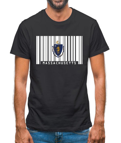 Massachusetts Barcode Style Flag Mens T-Shirt