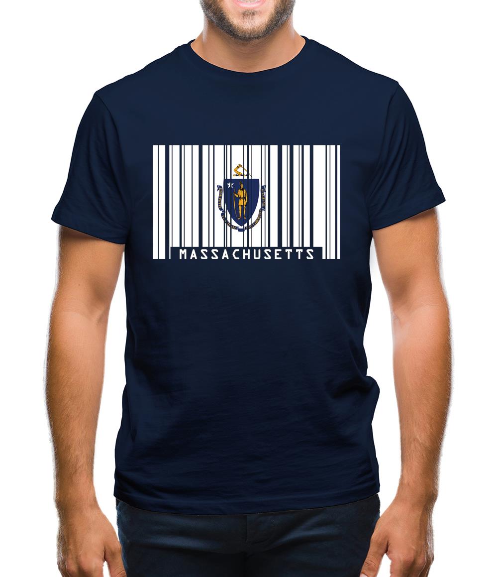 Massachusetts Barcode Style Flag Mens T-Shirt