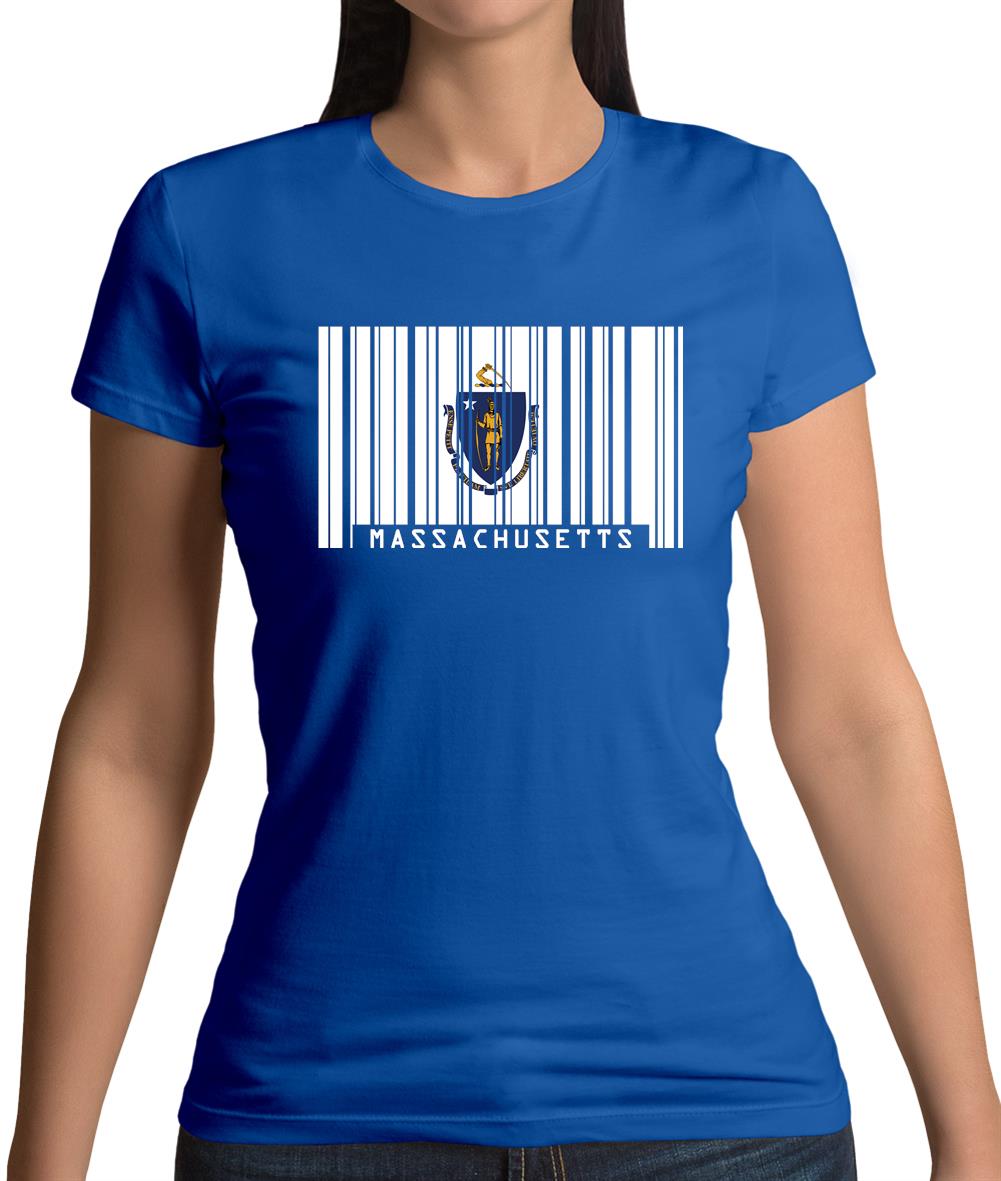 Massachusetts Barcode Style Flag Womens T-Shirt