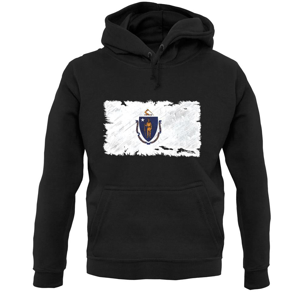 Massachusetts Grunge Style Flag Unisex Hoodie