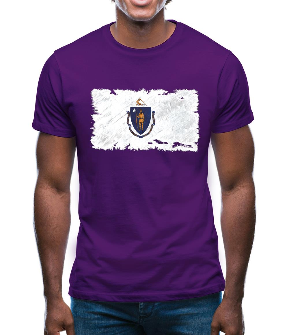 Massachusetts Grunge Style Flag Mens T-Shirt