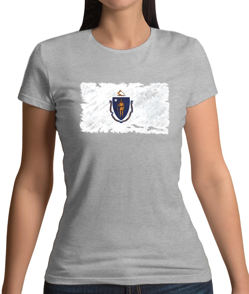 Massachusetts Grunge Style Flag Womens T-Shirt