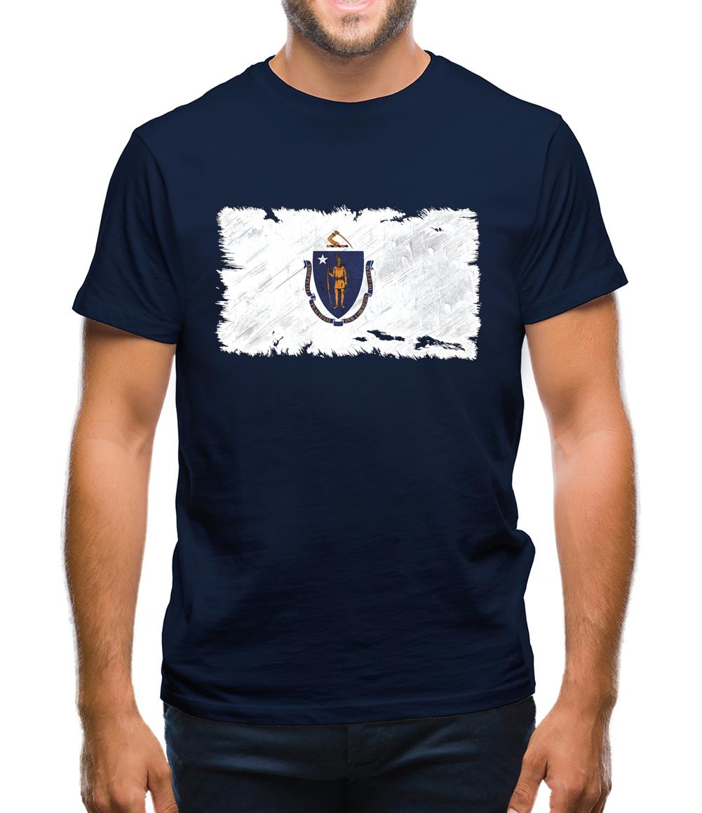 Massachusetts Grunge Style Flag Mens T-Shirt