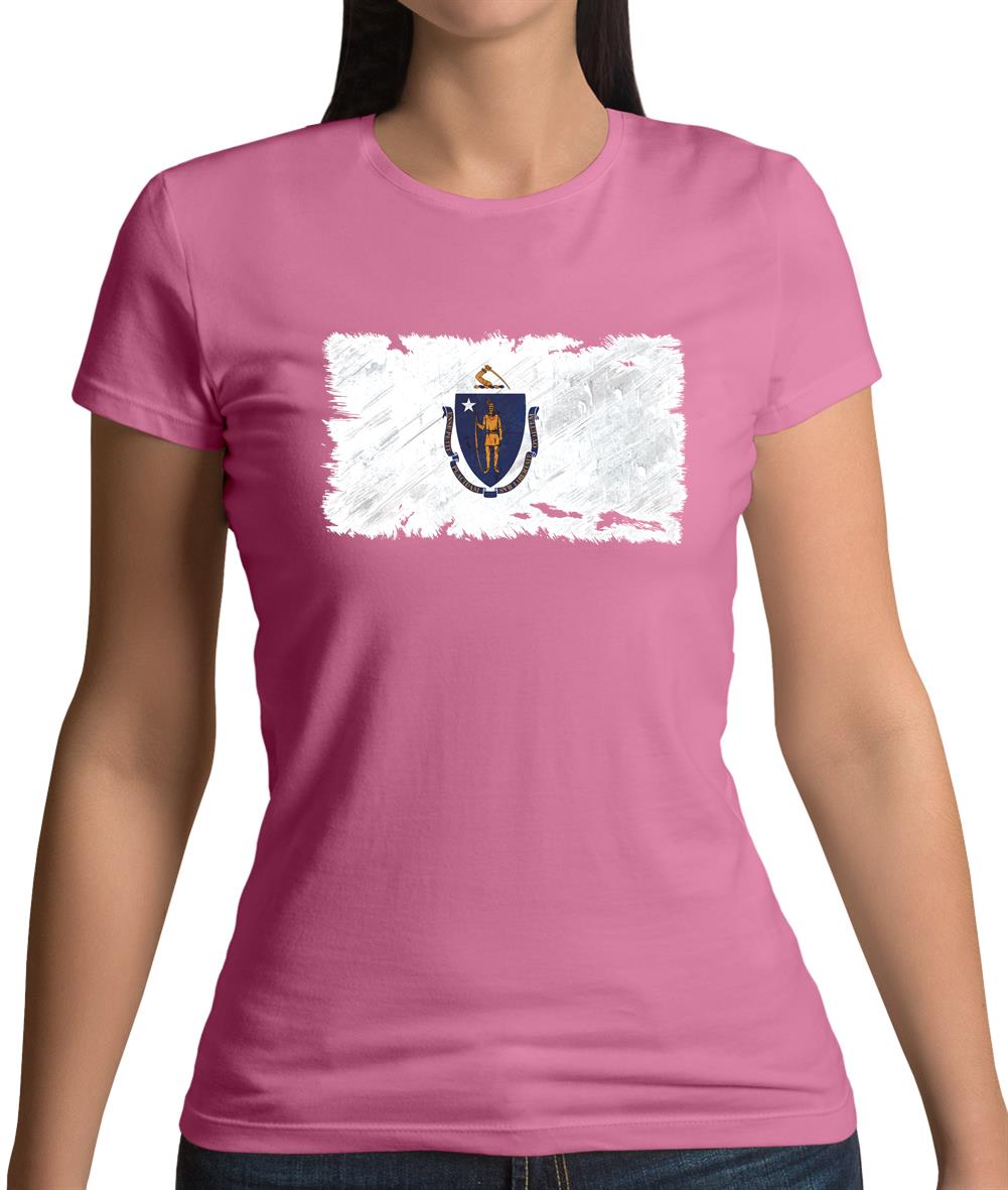 Massachusetts Grunge Style Flag Womens T-Shirt