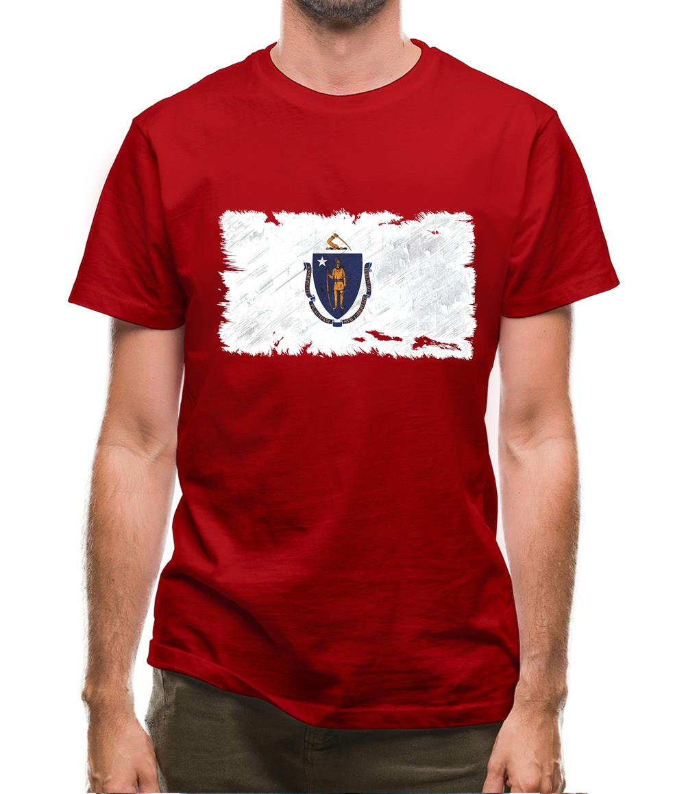 Massachusetts Grunge Style Flag Mens T-Shirt