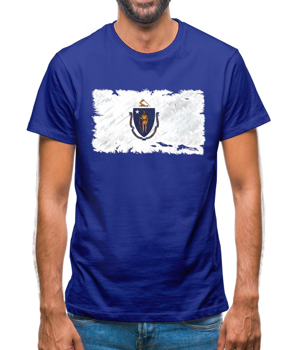 Massachusetts Grunge Style Flag Mens T-Shirt
