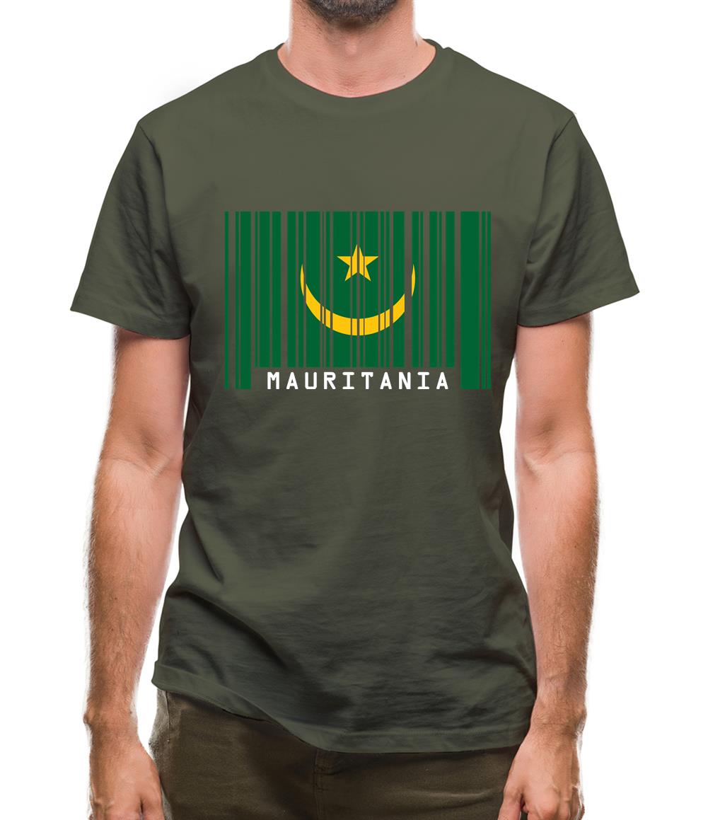 Mauritania Barcode Style Flag Mens T-Shirt