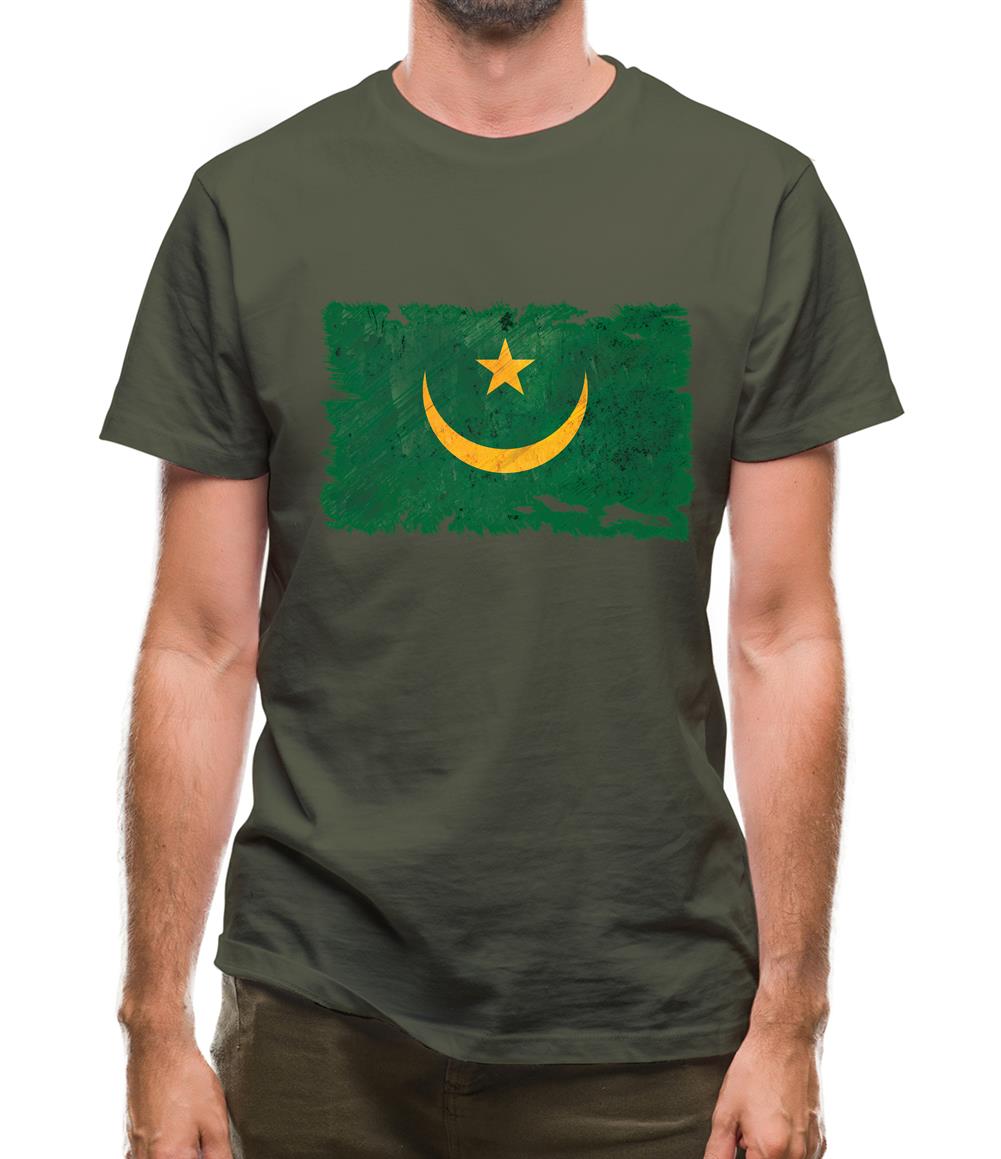 Mauritania Grunge Style Flag Mens T-Shirt