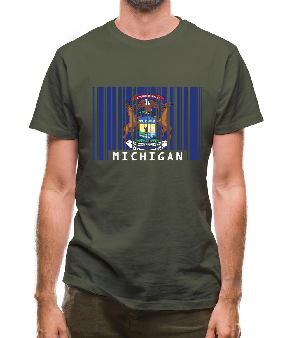 Michigan Barcode Style Flag Mens T-Shirt