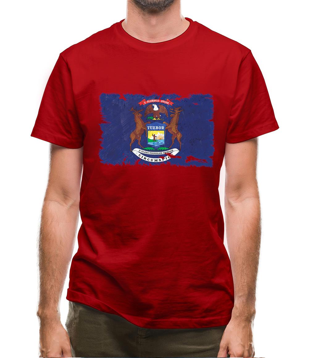 Michigan Grunge Style Flag Mens T-Shirt