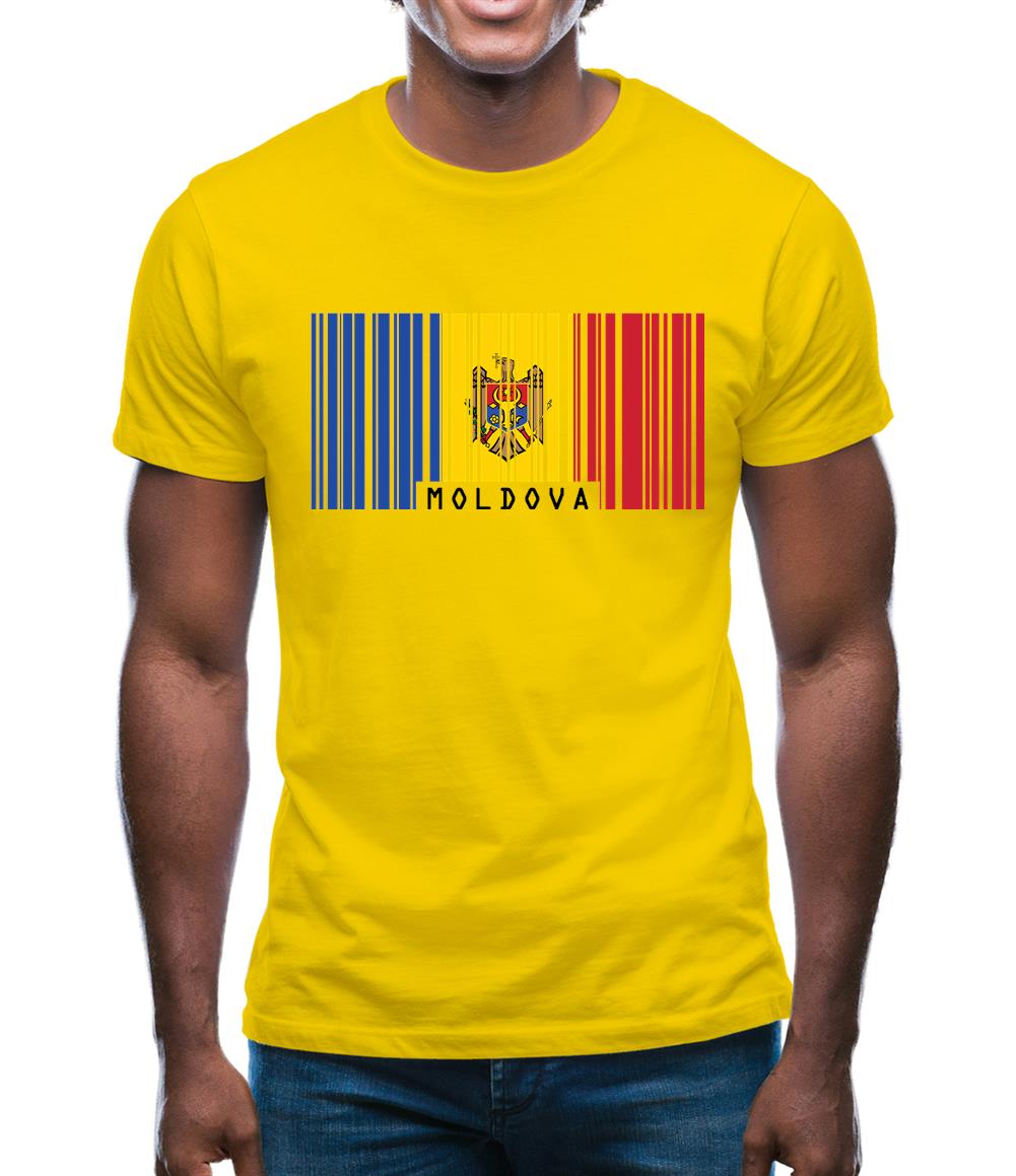Moldova Barcode Style Flag Mens T-Shirt