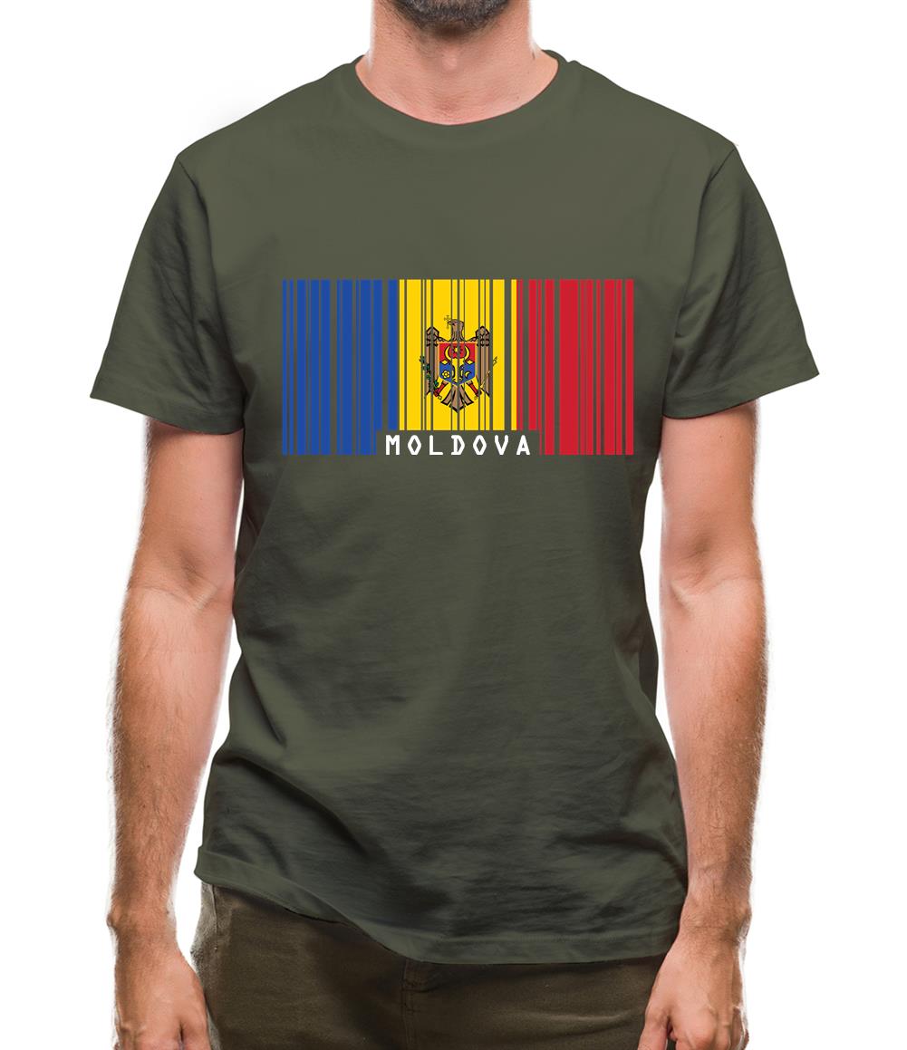 Moldova Barcode Style Flag Mens T-Shirt