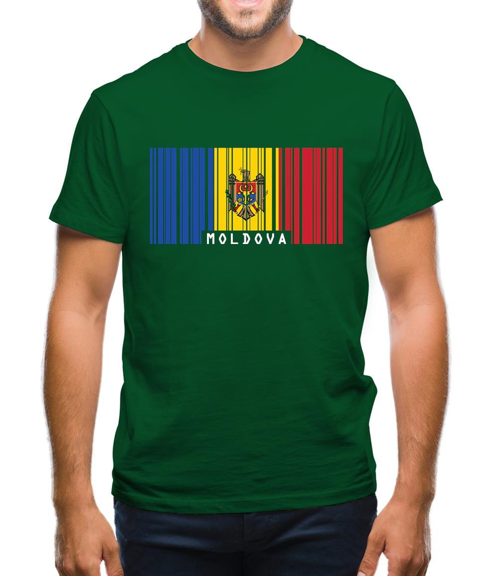 Moldova Barcode Style Flag Mens T-Shirt