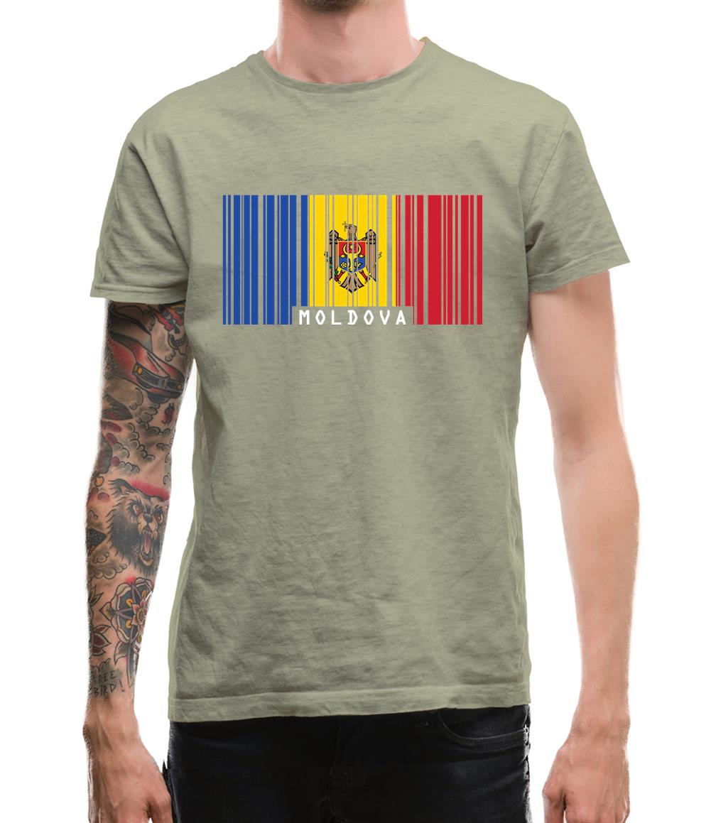 Moldova Barcode Style Flag Mens T-Shirt
